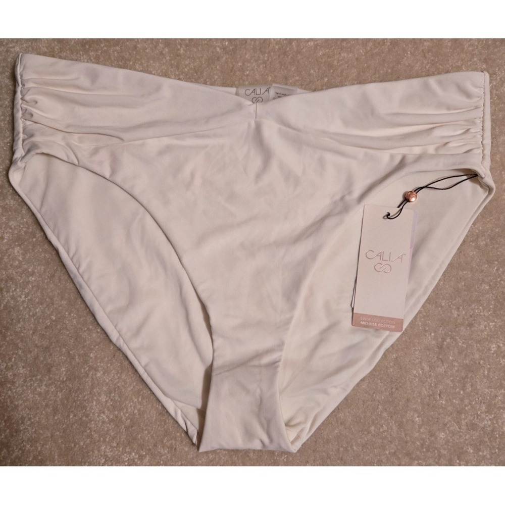 Calia Shirred V Front Mid Rise Bottom Women's Small Cloud‎ Cover NWT